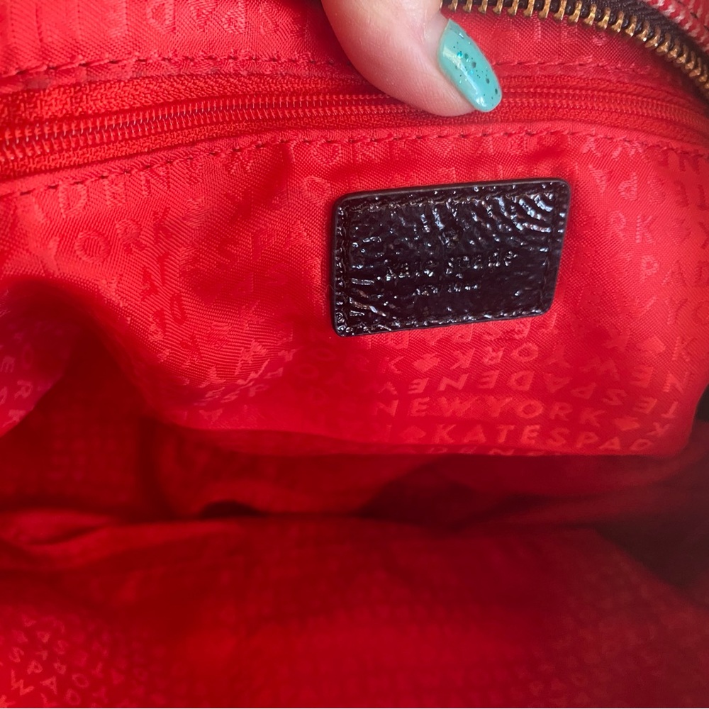 Run your holiday bag rare large Kate Spade Red & Black fabric plaid with patent - Picture 9 of 11